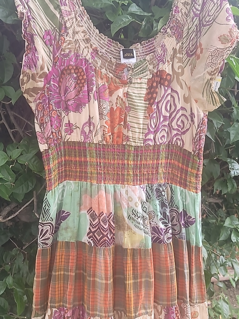 Boho Mix-Print Patchwork Maxi Dress in Multi-Colors Coastal Cowgirl  SZ L - Picture 5 of 16